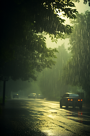 暴雨雨夜雨天摄影图