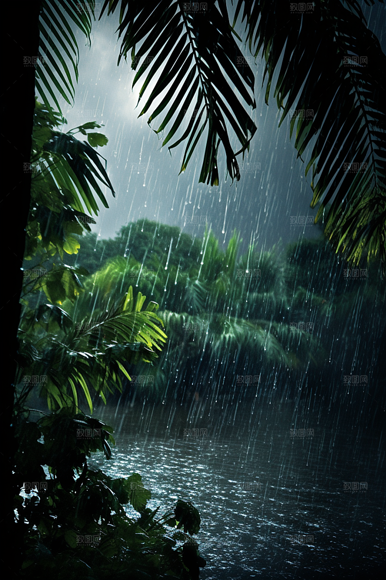 暴雨雨夜雨天摄影图