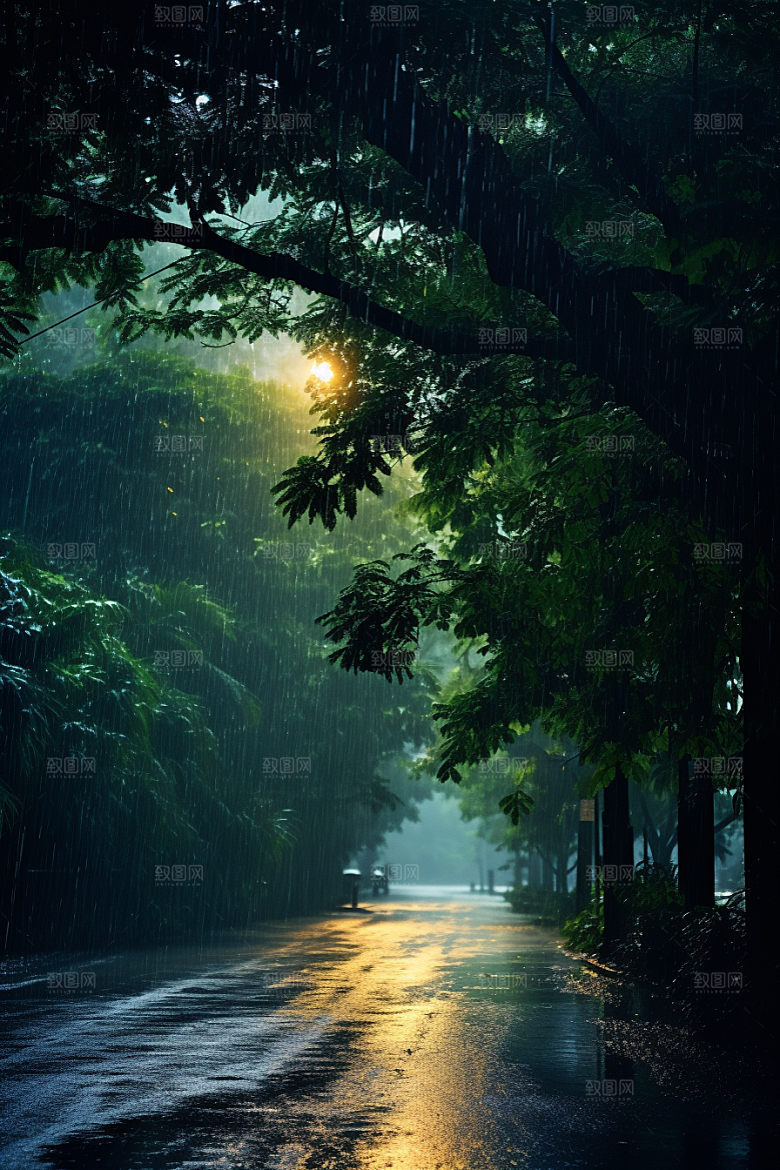 暴雨室外雨夜摄影图
