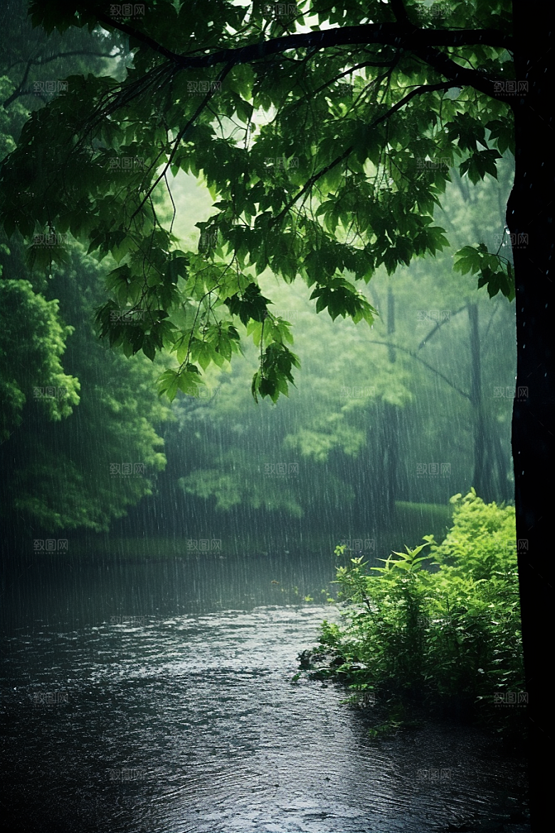 暴雨雨夜下雨摄影图