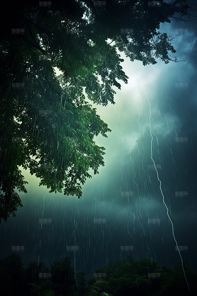 暴雨雨夜下雨摄影图