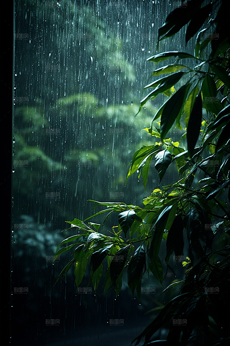 暴雨雨夜自然摄影图