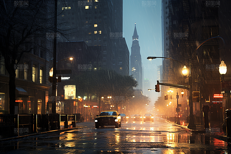 暴雨雨夜室外摄影图