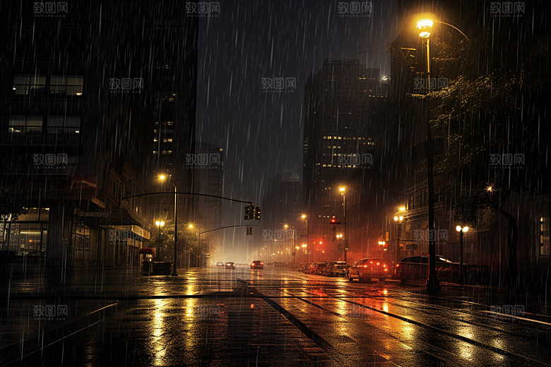 暴雨雨夜下雨摄影图