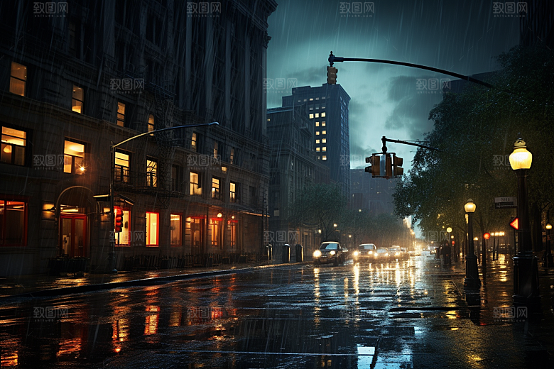 暴雨雨夜高清摄影图