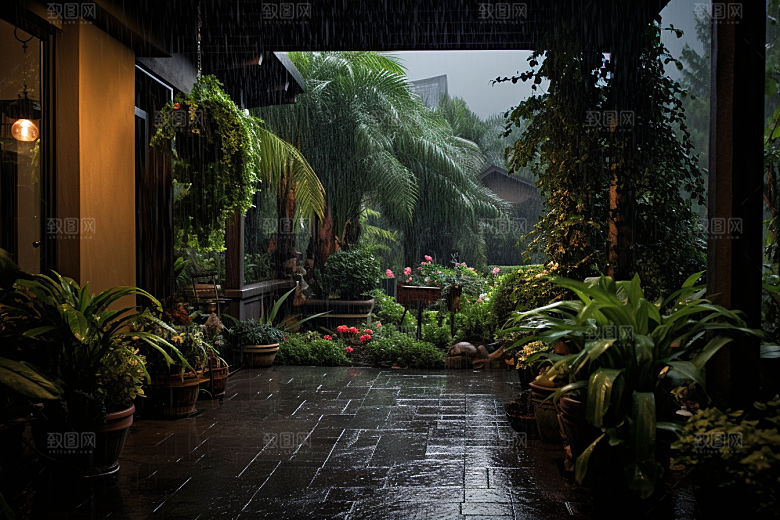 暴雨大雨室外摄影图