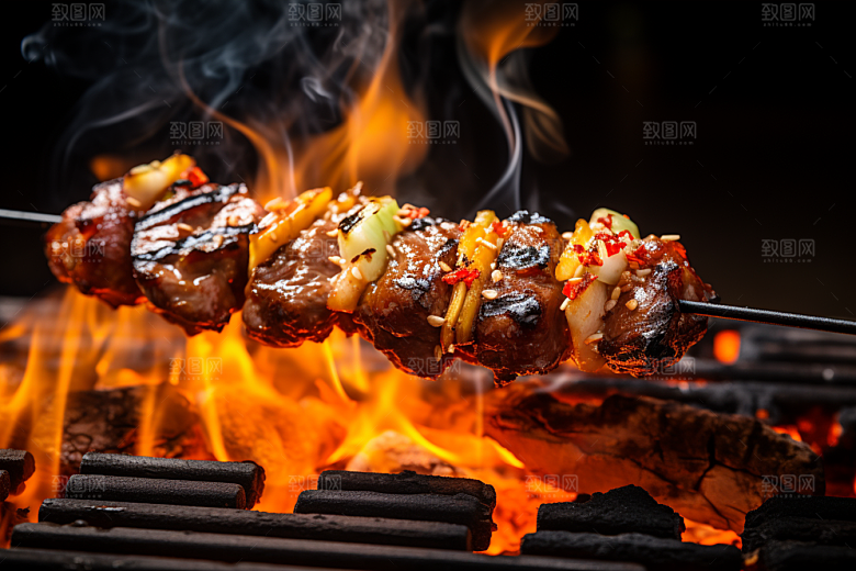 BBQ烧烤烤肉大肉串摄影图