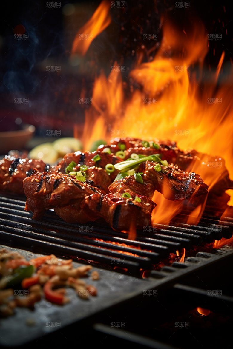 BBQ烧烤巴西烤肉大肉串摄影图