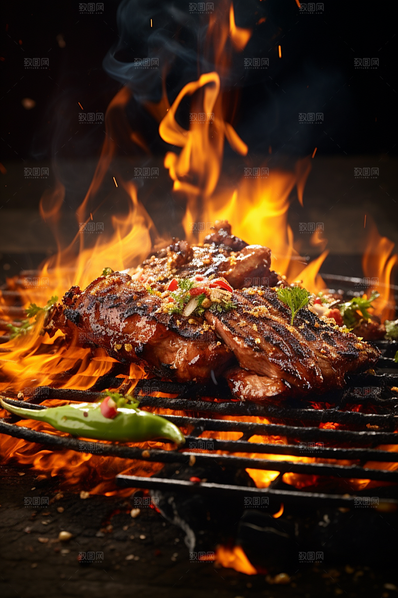 BBQ烧烤街头烧烤大肉串摄影图