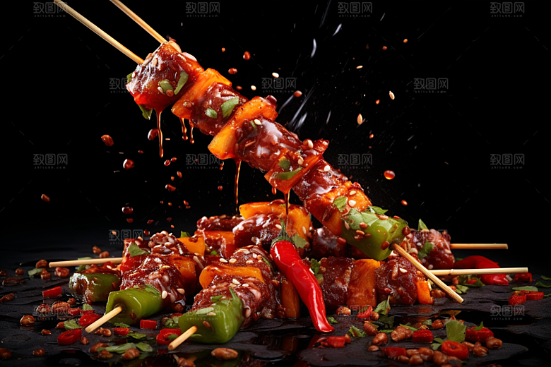 BBQ烧烤美食大肉串摄影图