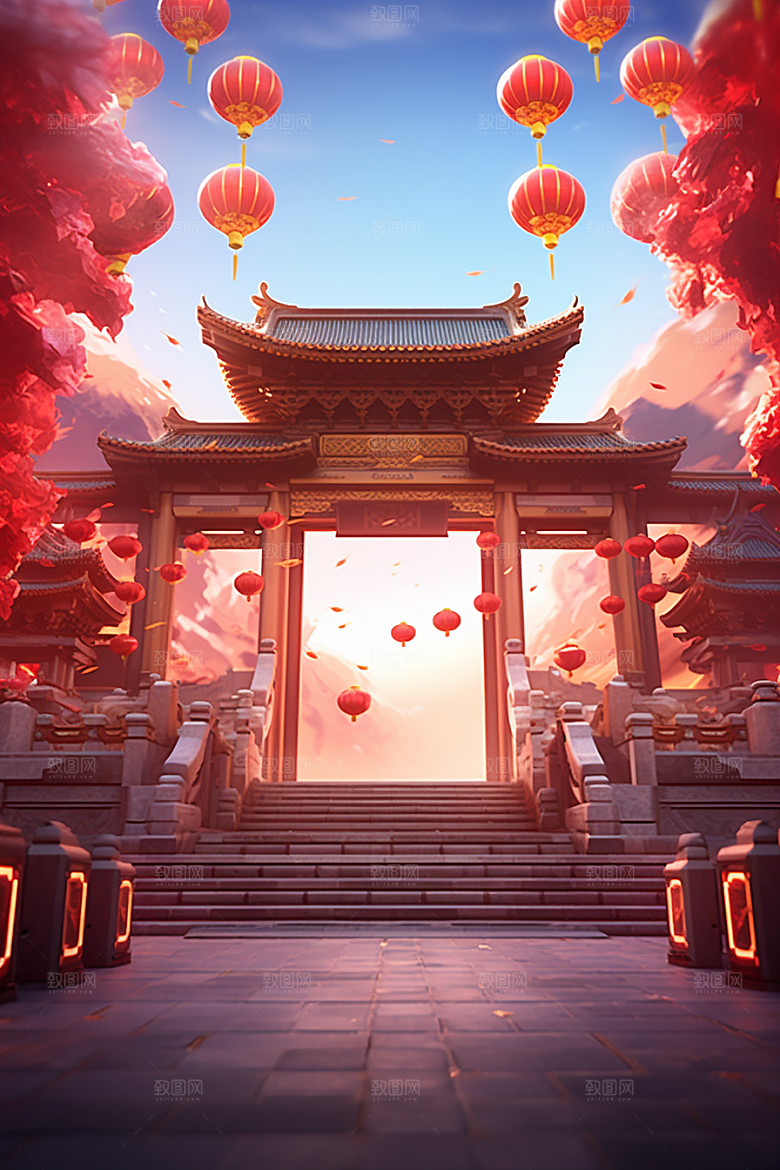 新春开门红开业大吉中国风背景