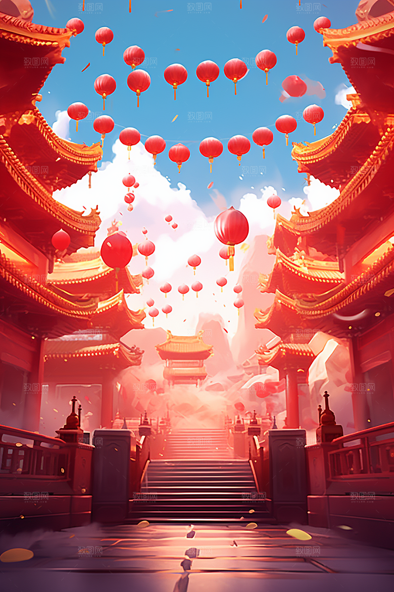 新春开门红电商促销喜庆背景