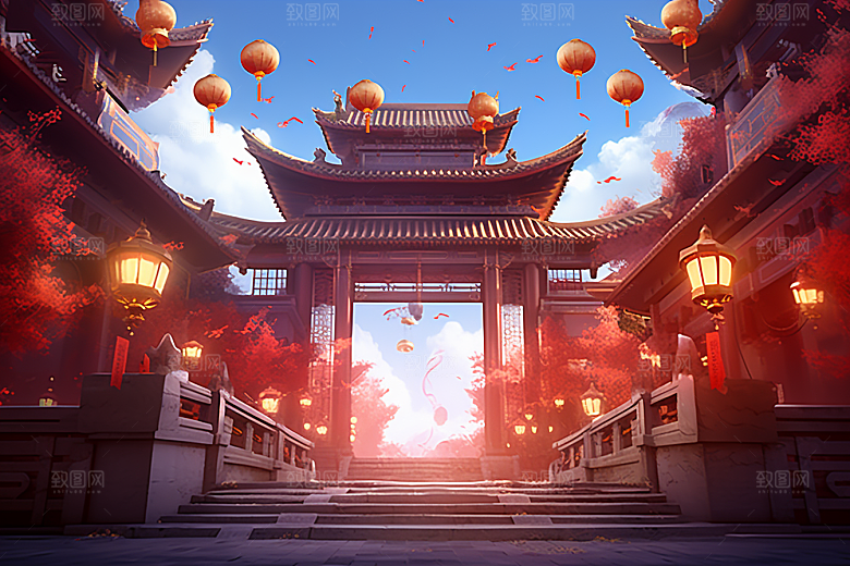 新春开门红活动中国风背景