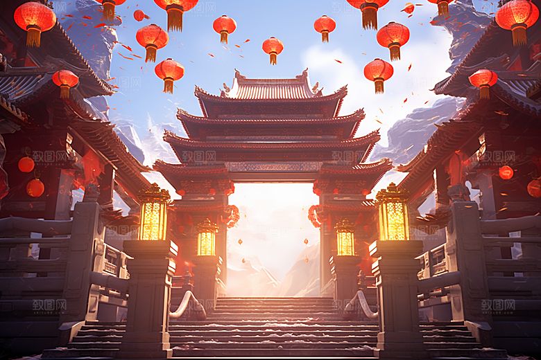 新春开门红中国风开工背景