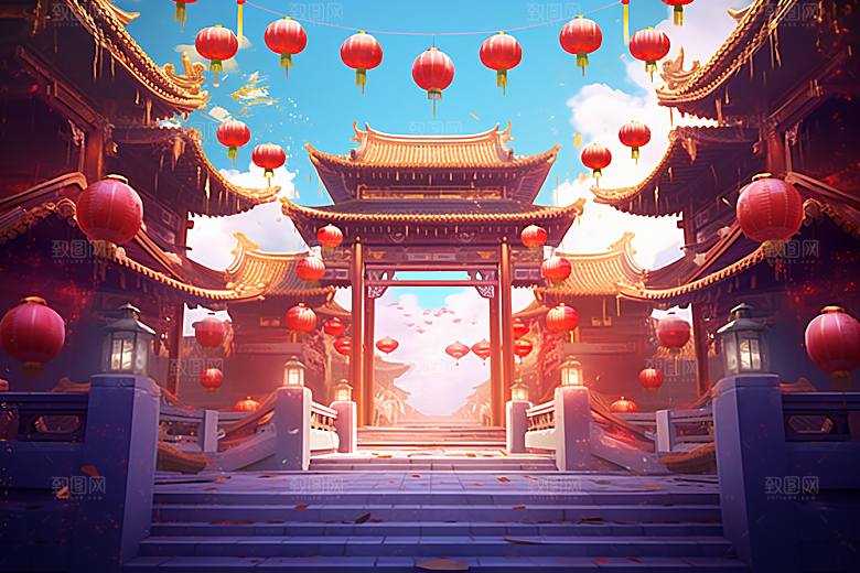 新春开门红春节电商促销背景