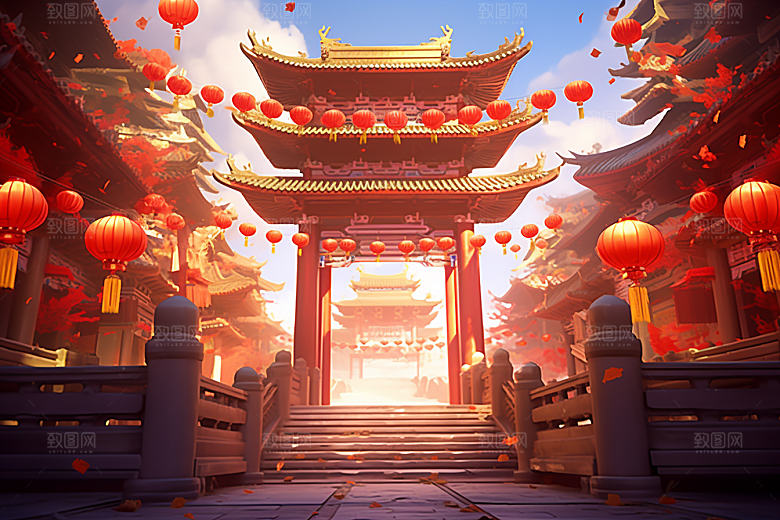 新春开门红活动中国风背景