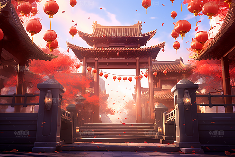 新春开门红中国风活动背景