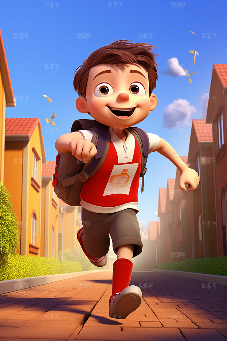 背书包的儿童奔跑少年素材