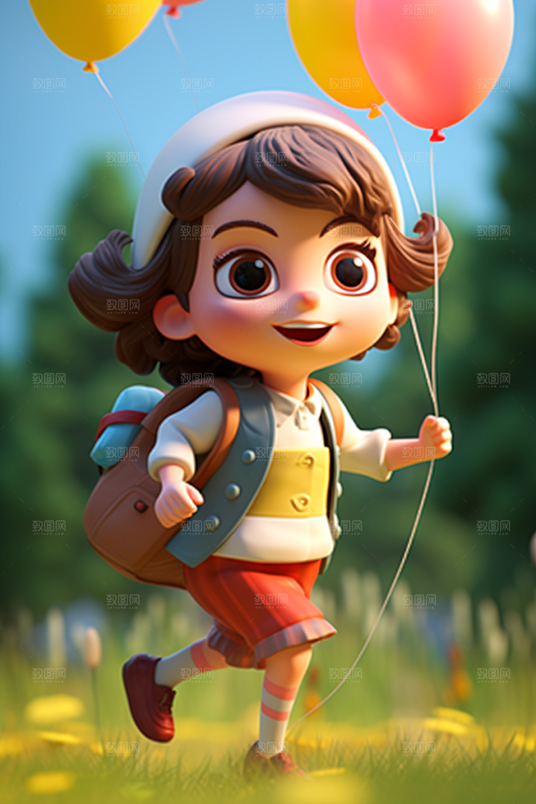 背书包的儿童3D立体素材