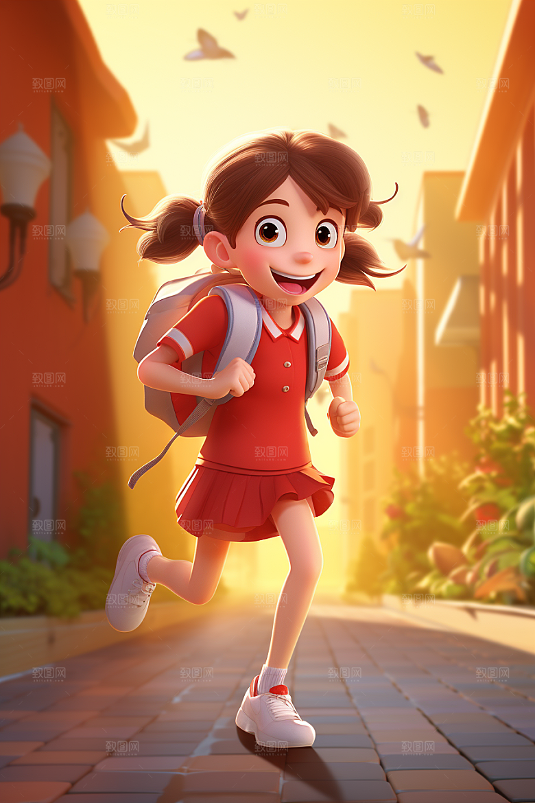 背书包的儿童卡通开学素材