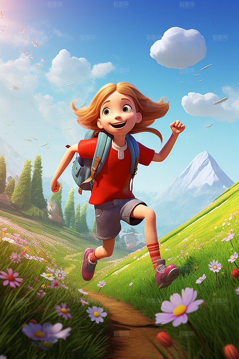 背书包的儿童少年3D素材