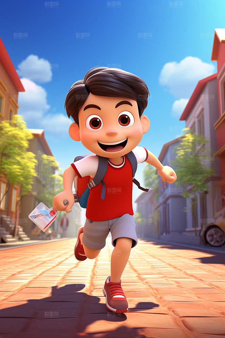 背书包的儿童奔跑少年素材