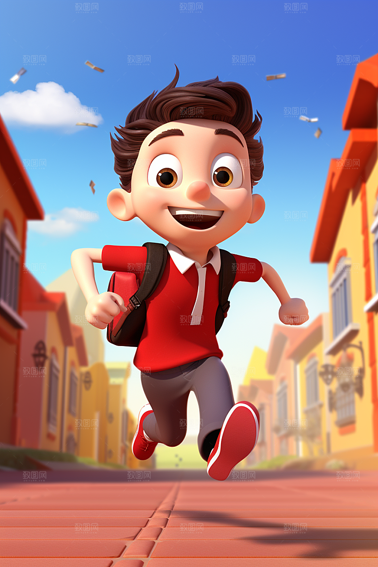 背书包的儿童少年奔跑素材