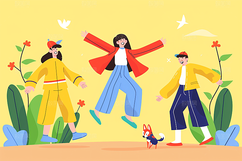 活力青年彩色积极向上扁平风插画