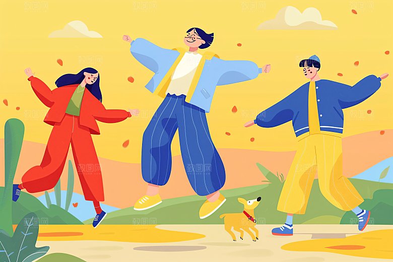 活力青年活泼简约扁平风插画