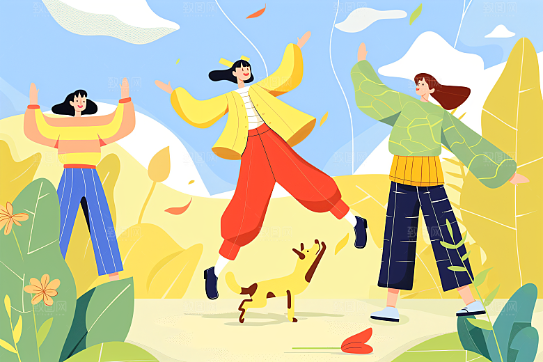 活力青年鲜明青春洋溢扁平风插画