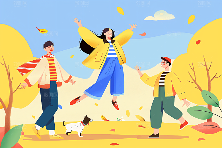 活力青年年轻成人礼扁平风插画