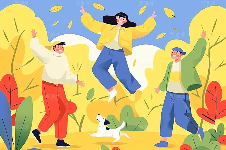 活力青年年轻学生扁平风插画