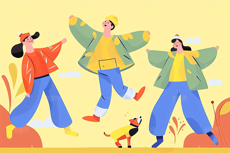 活力青年成人礼鲜明扁平风插画