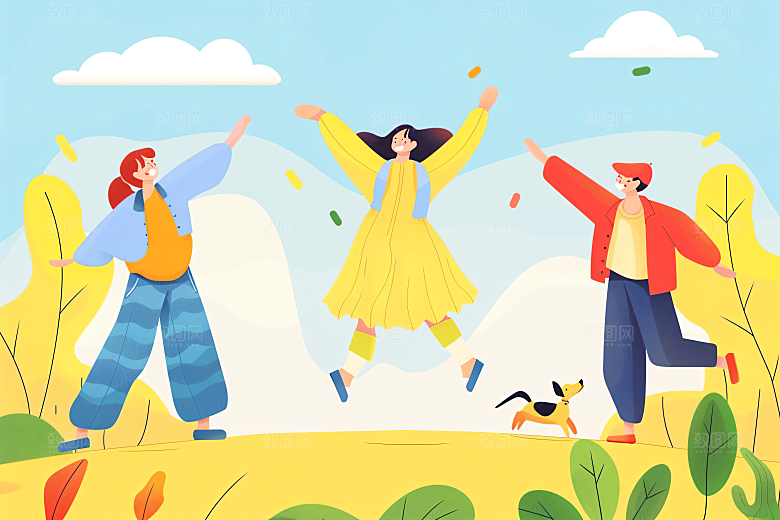 活力青年学生成人礼扁平风插画