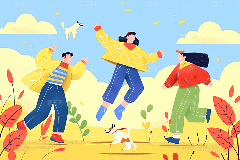 活力青年简约年轻扁平风插画