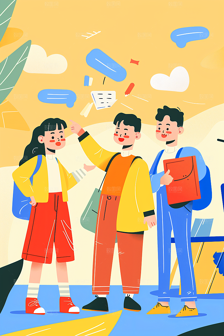 活力青年学生成人礼扁平风插画