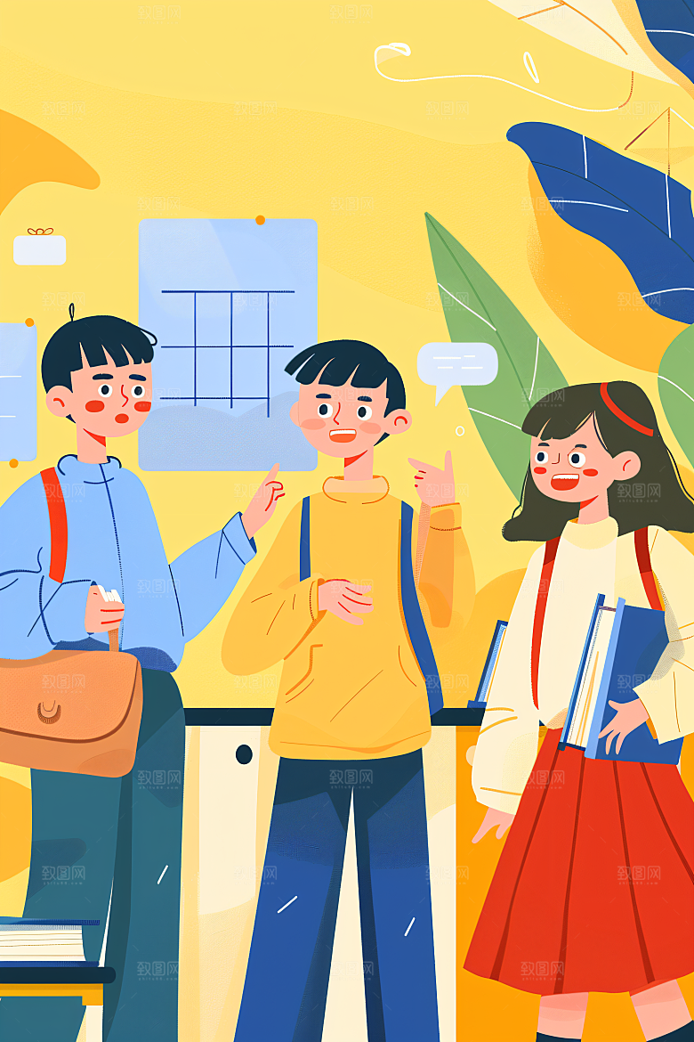活力青年年轻学生扁平风插画