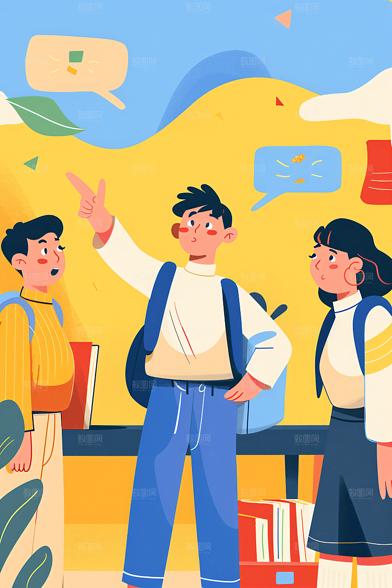 活力青年学生积极向上扁平风插画