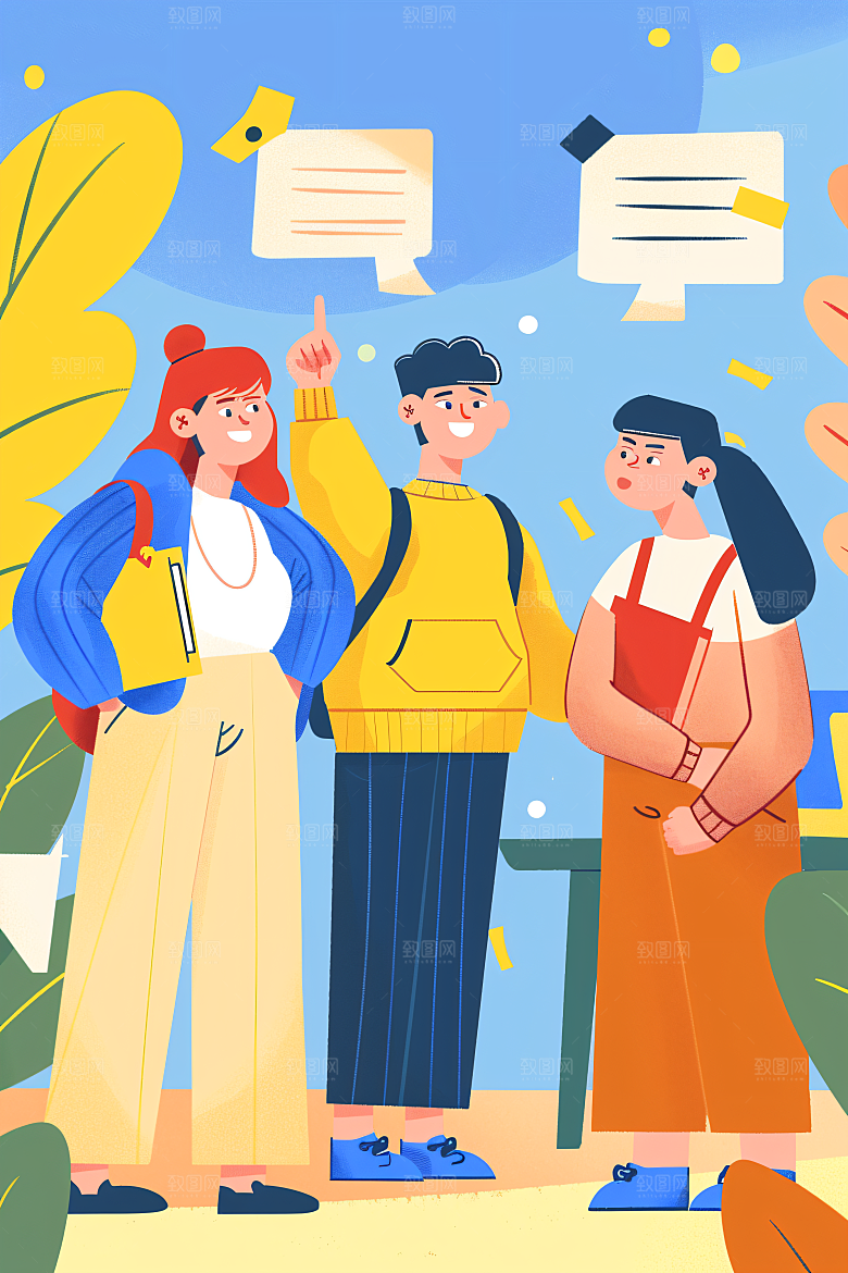 活力青年活泼成人礼扁平风插画