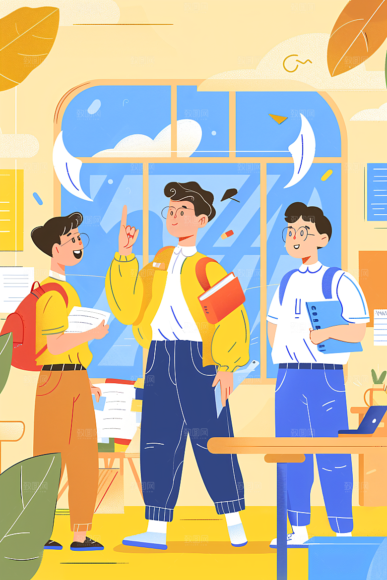 活力青年年轻活泼扁平风插画