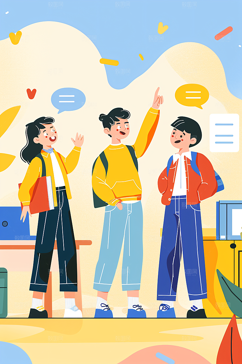 活力青年学生积极向上扁平风插画