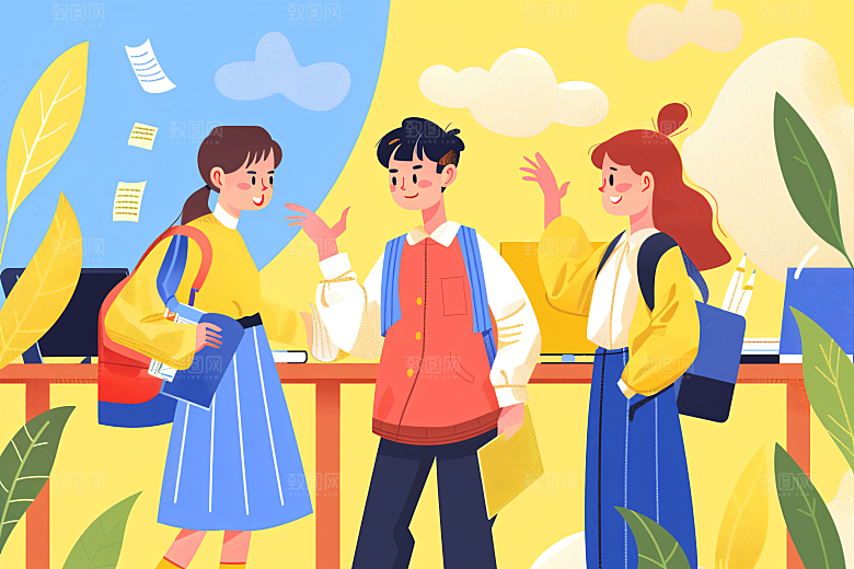 活力青年活泼年轻扁平风插画
