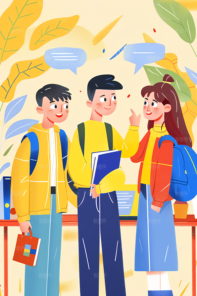 活力青年年轻鲜明扁平风插画
