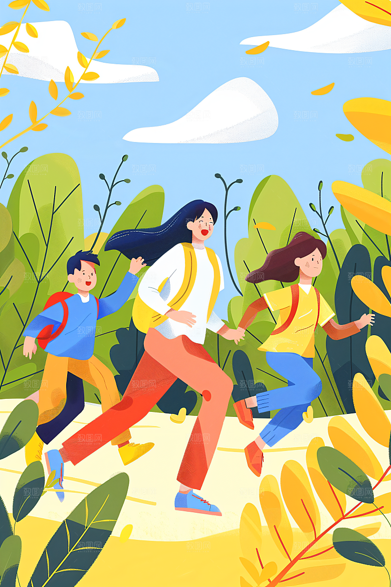 活力青年年轻学生扁平风插画