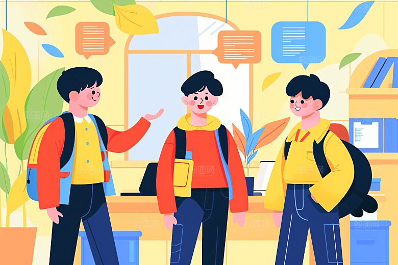 活力青年活泼学生扁平风插画