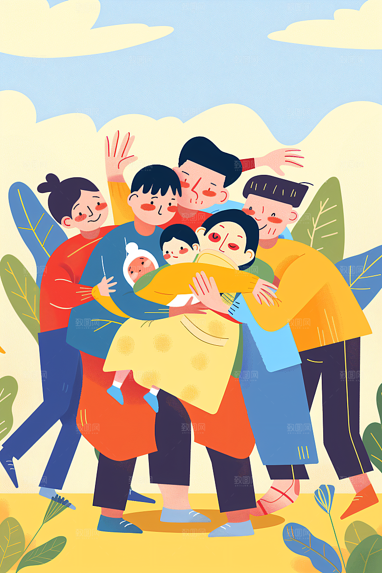 活力青年彩色年轻扁平风插画