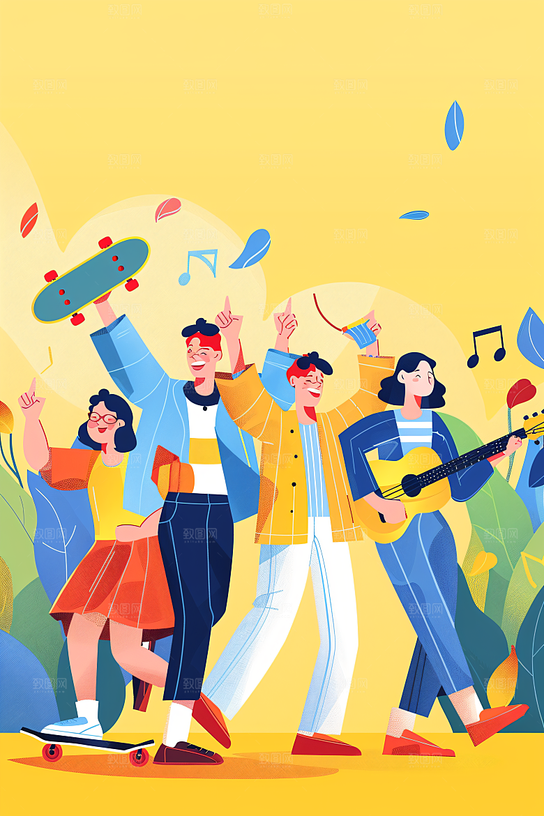 活力青年积极向上成人礼扁平风插画