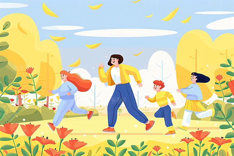 活力青年学生积极向上扁平风插画