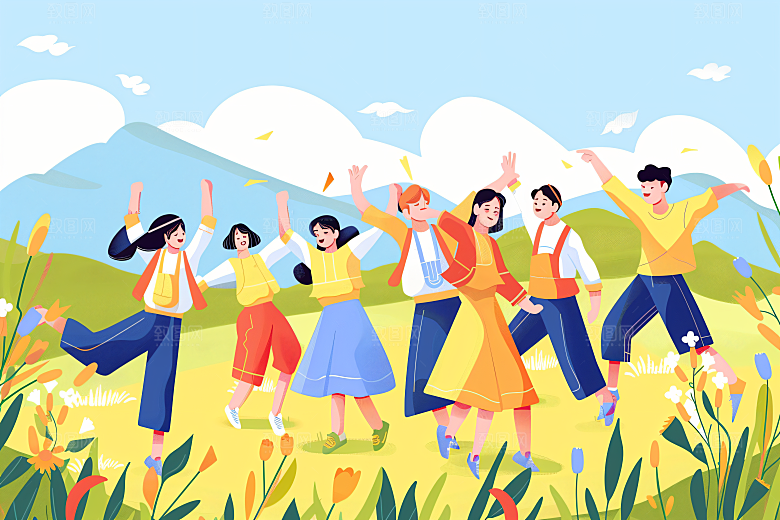活力青年学生彩色扁平风插画