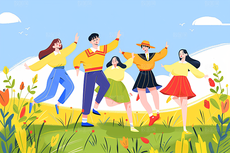 活力青年年轻彩色扁平风插画